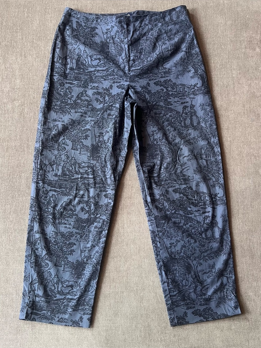 Vintage‎ 90s Ann Taylor Toile Print Pants Blue 2P Cotton Stretch Side Zip Petite